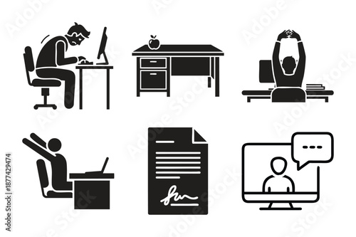 Remote Work Office Productivity Icon Set
