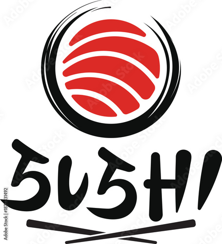 Logo Design Sushi Sashimi Traditional Food Japanese Restaurant Zen Circle Brush Stroke.