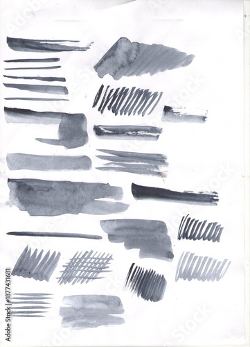 paint marks from brushes, paint strokes, set