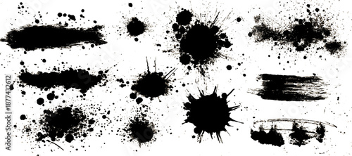 Hand painted black ink grunge brushstroke set background. creative grunge brush strokes splatter stains texture and overlay vector collection.