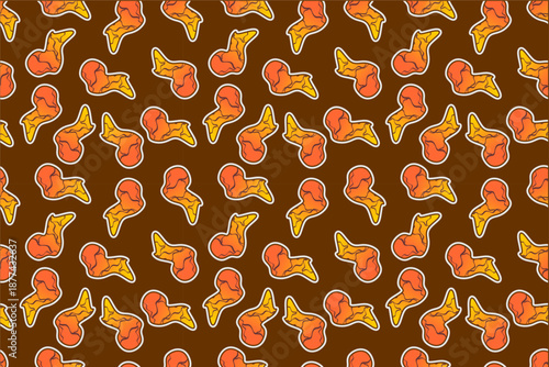 Fried chicken seamless pattern background. Fried chicken wings pattern. Cartoon fried chicken pattern background. Fast food pattern background.