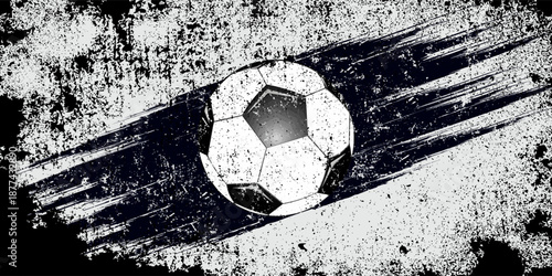 Soccer ball flew into the goal. Soccer ball bends the net, against the background of flashes of light. Soccer ball in goal net on blue background.