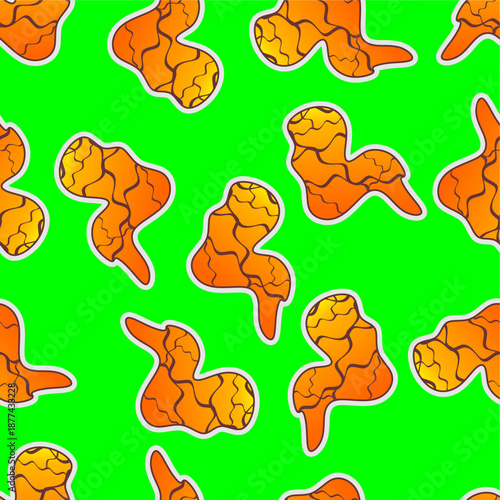 Fried chicken seamless pattern background. Fried chicken wings pattern. Cartoon fried chicken pattern background. Fast food pattern background.