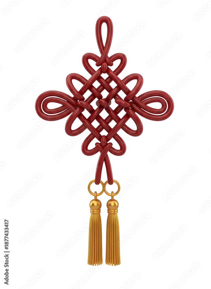 Obraz premium Elegant Red Chinese Knot Ornament With Gold Tassels, Traditional Symbol Of Luck And Prosperity