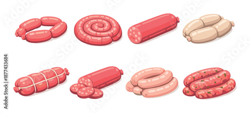 Variety of sausages displayed on gradient background