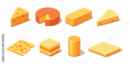 Variety of cheese icons on a gradient background