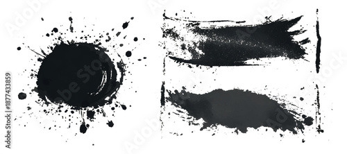 Hand painted black ink grunge brushstroke set background. creative grunge brush strokes splatter stains texture and overlay vector collection.