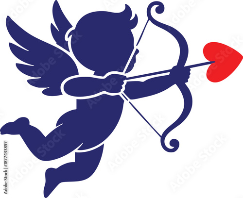 Cupid Archer with Heart Arrow, vector, illustration, silhouette.