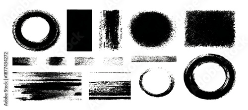 Hand painted black ink grunge brushstroke set background. creative grunge brush strokes splatter stains texture and overlay vector collection.