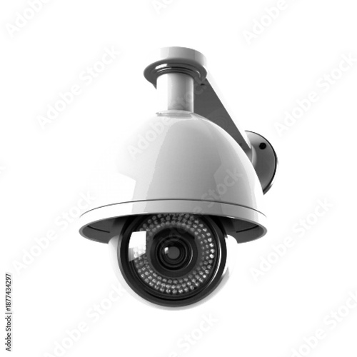 Monochrome illustration of a dome security surveillance camera with infrared lens, isolated on white background. CCTV monitoring, safety, and protection technology concept for business and smart secur