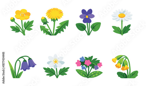 Brightly colored cartoon flowers on dark background