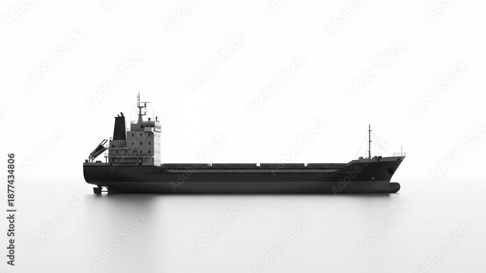 Fototapeta premium Black cargo ship silhouette on white background for transportation concept