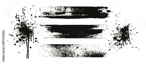 Hand painted black ink grunge brushstroke set background. creative grunge brush strokes splatter stains texture and overlay vector collection.