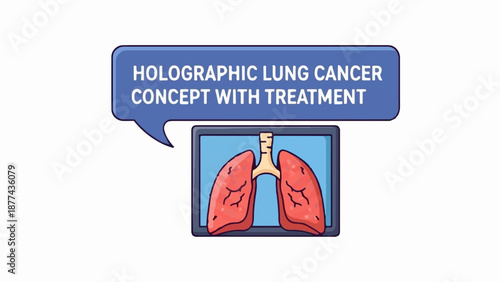 A blue speech bubble displays text above a screen showing animated lungs