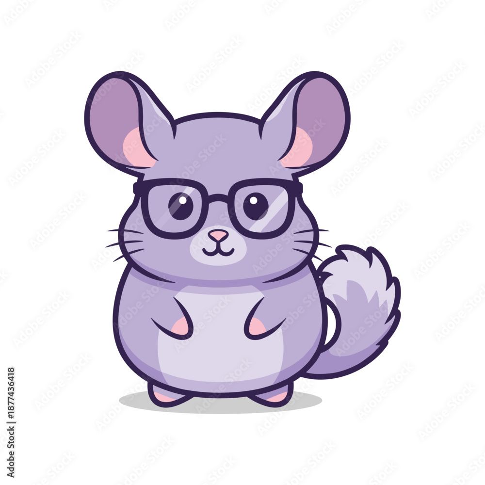 Obraz premium Cute Cartoon Chinchilla Wearing Glasses Illustration
