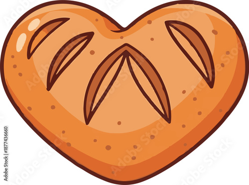 A cartoon-style heart-shaped bread with brown crust and three slit markings