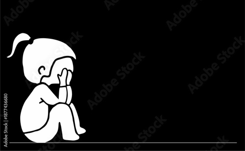 Sad Child Sitting Alone Crying.