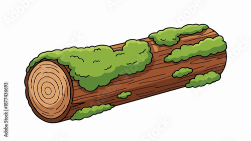 A cartoon-style illustration of a brown wooden log covered in patches of lush green moss