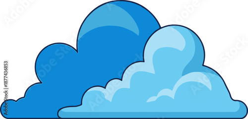 A cartoon-style illustration of two fluffy clouds in different shades of blue