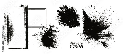 Hand painted black ink grunge brushstroke set background. creative grunge brush strokes splatter stains texture and overlay vector collection.