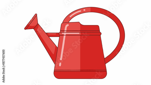 A bright red watering can with a spout and a curved handle, isolated on white