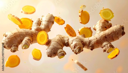 Fresh Ginger Root and Slices - A Culinary and Medicinal Delight.