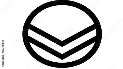 A geometric abstract logo design, featuring a circle partially encompassing two parallel chevrons