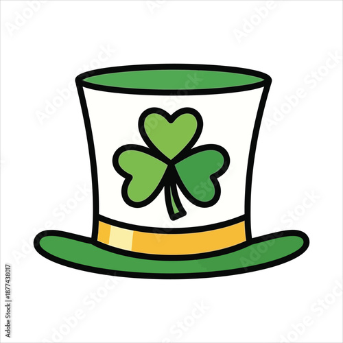 A festive green and white st. patrick's day top hat adorned with a lucky shamrock