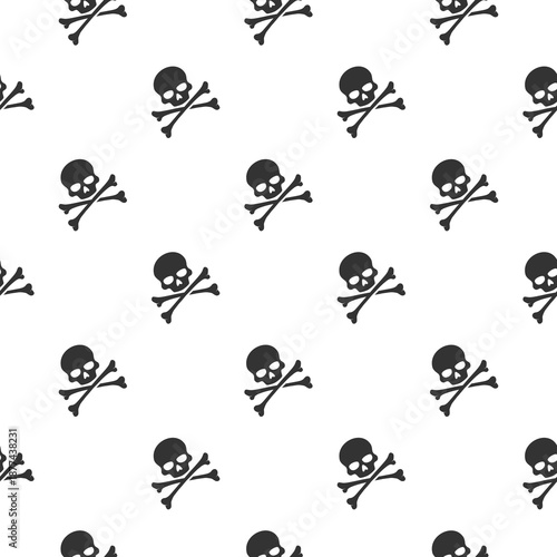 Skull and crossbones seamless pattern isolated on white background