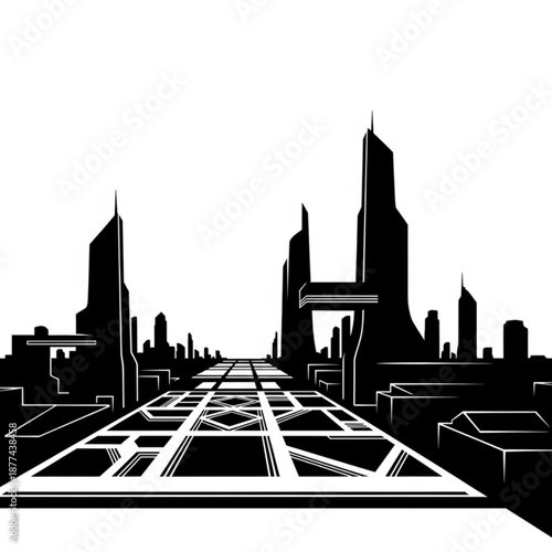 Modern cityscape with sleek skyscrapers and urban landscape