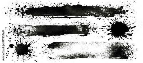 Hand painted black ink grunge brushstroke set background. creative grunge brush strokes splatter stains texture and overlay vector collection.