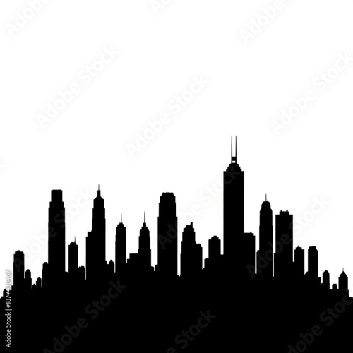 Modern city skyline silhouette with tall buildings