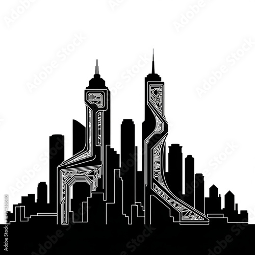 Futuristic cityscape with sleek skyscrapers and modern architecture