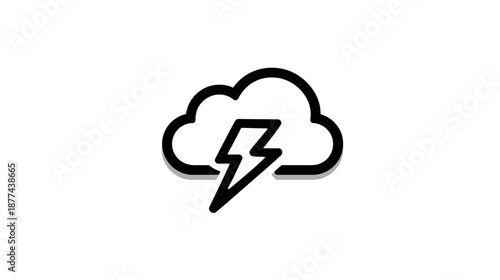 A white background with a black cloud and lightning bolt icon, with a subtle shadow effect