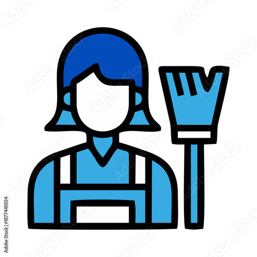 Woman Janitor with Broom Icon.