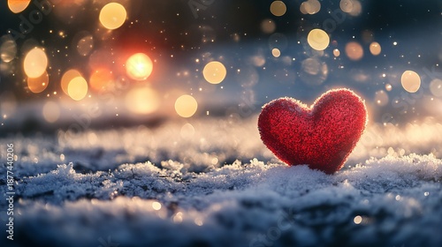 Dreamy winter snow bokeh heart abstract background