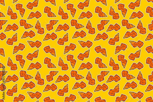 Fried chicken seamless pattern background. Fried chicken wings pattern. Cartoon fried chicken pattern background. Fast food pattern background.