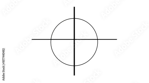 A black graphic on a white background, featuring a circle intersected by horizontal and vertical lines