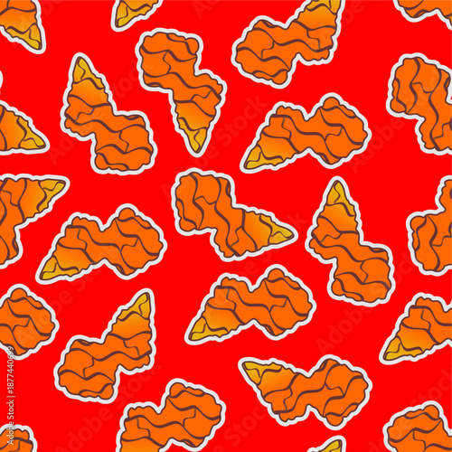 Fried chicken seamless pattern background. Fried chicken wings pattern. Cartoon fried chicken pattern background. Fast food pattern background.