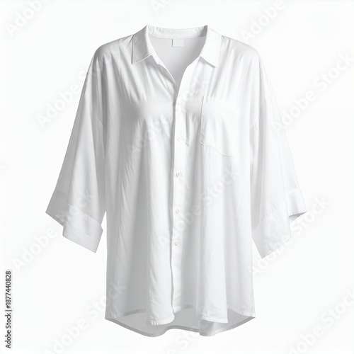 Elegant white oversized shirt with three-quarter sleeves on a clean background