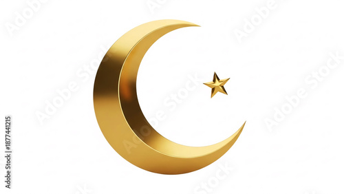 Crescent moon with star symbol smooth curvemetallic gold