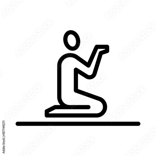 Pray outline icon. Muslim praying black line illustration.