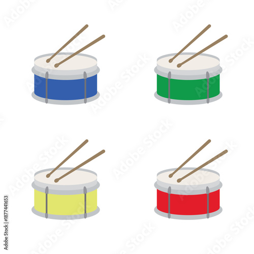 pink red green yellow orange blue purple drum with drumsticks drums marching band music rhythm drumstick sound snare instrument emoji symbol sign icon vector illustration isolated flat