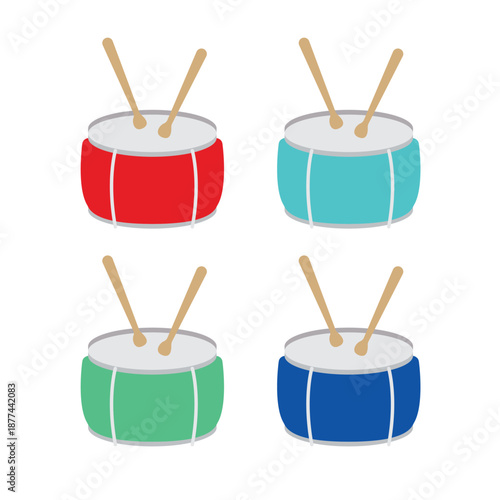 blue red turquoise green drum with drumsticks drums marching band music rhythm drumstick sound snare instrument emoji symbol sign icon vector illustration isolated flat