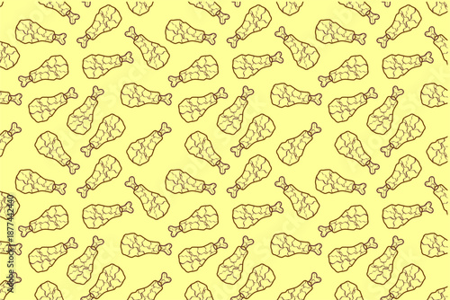 Doodle fried chicken seamless pattern background. Fried chicken thigh doodle pattern. Doodle fried chicken thigh pattern background. Fast food doodle pattern background.