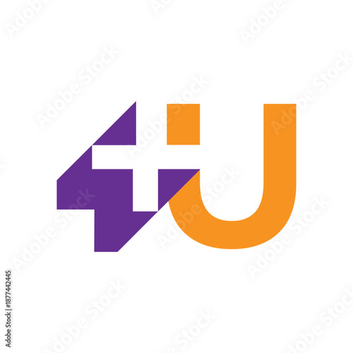 this is a flat logo design that depicts an initial letter U with a plus medical cross in purple and orange color on a white background