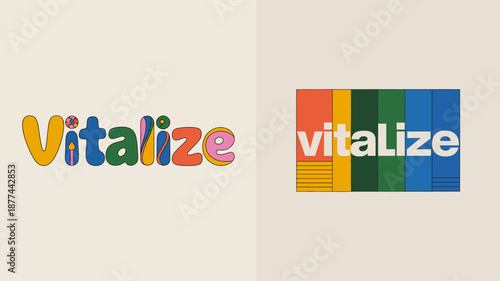 a side by side comparison of the vitalize logo showing a colorful and vibrant design with different backgrounds high quality professional detailed modern elegant stylish clean