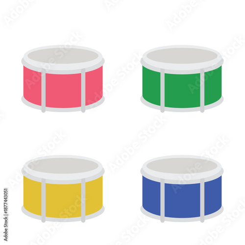 pink red green yellow orange blue purple drum with drumsticks drums marching band music rhythm drumstick sound snare instrument emoji symbol sign icon vector illustration isolated flat