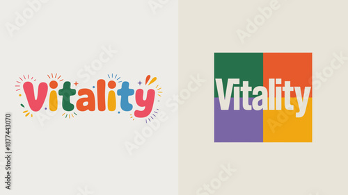 a side by side comparison of the vitality logo presented in two different color schemes and layouts for branding variations high quality professional detailed modern elegant