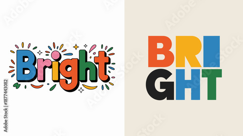 The image showcases a vibrant and colorful design featuring the word bright in two distinct styles with floral elements and bold typography high quality professional detailed